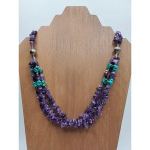 Amethyst, Turquoise  silver tone neckless